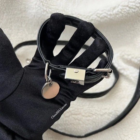 Auth Chanel Black Quilted CC Logo Dog Collar & Leash Set - Size Small - Picture 5 of 15